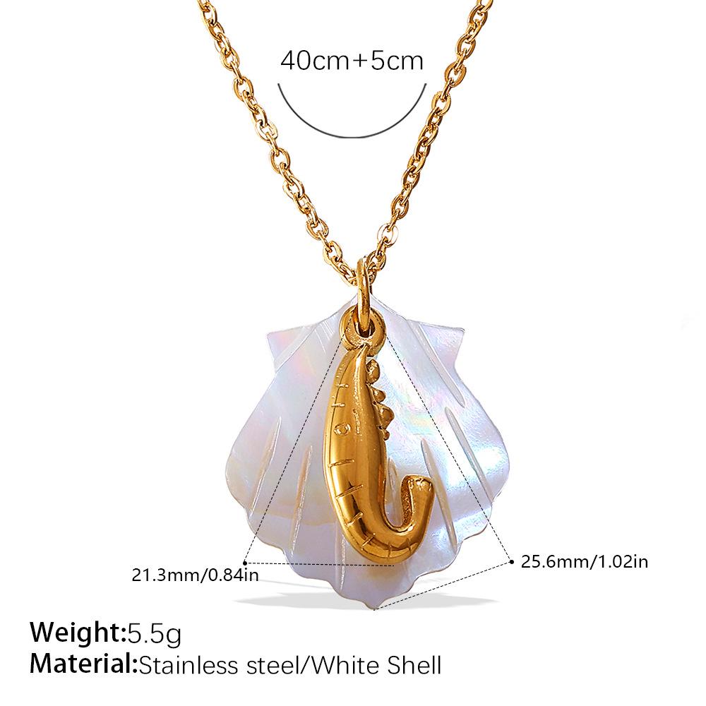Starfish & Seahorse Stainless Steel Necklace with White Shell