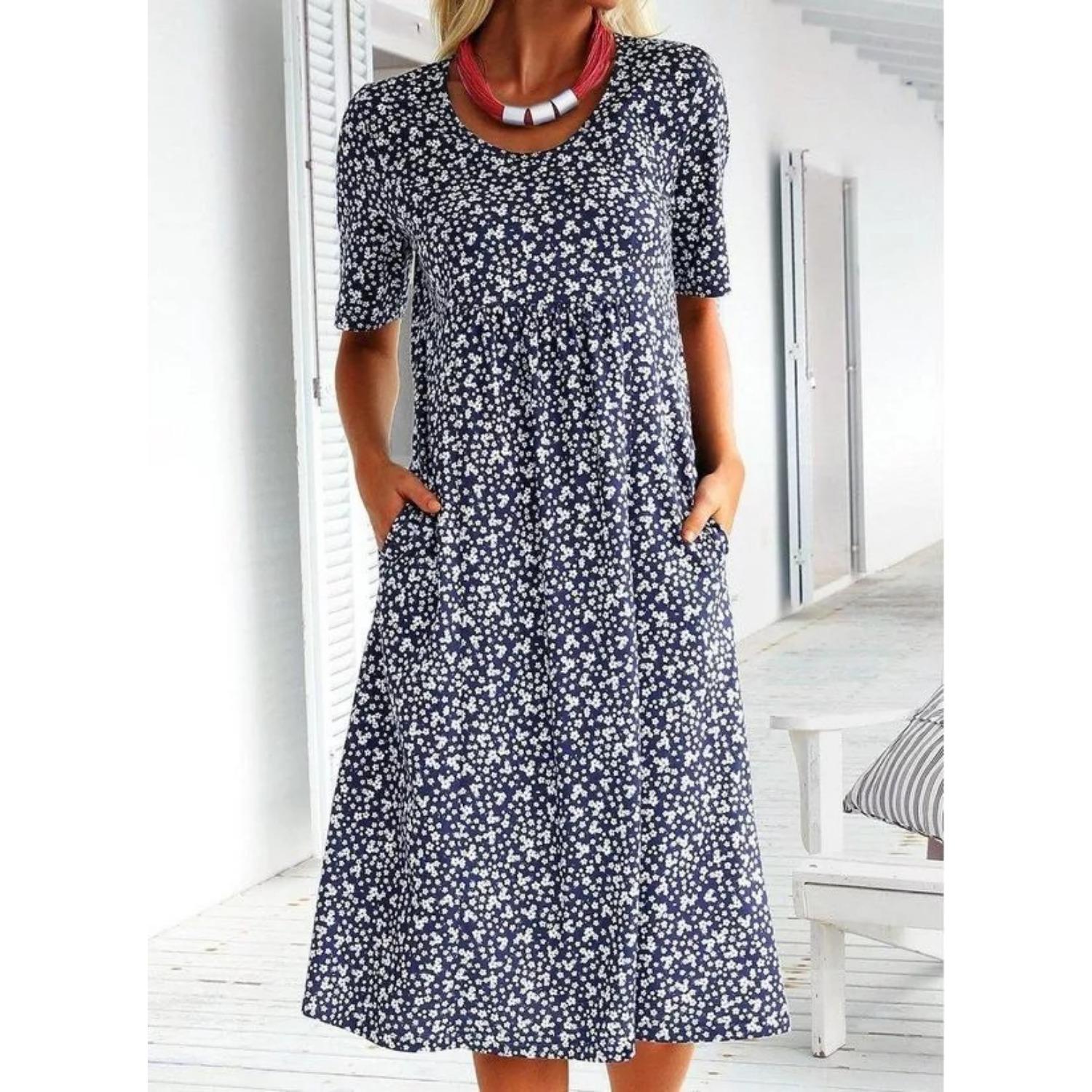 

2025 Новый тренд утягивающего платья с талией, свободное удобное платье, женская мода, элегантное платье, весна-лето, принт 5XL темно-синий
