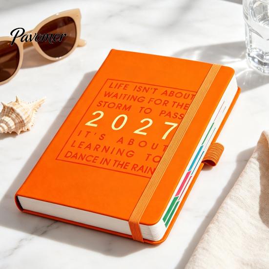 Business Notebook with Pen Holder 2027 English Weekly Planner A5, 320 Page Schedule Elastic Academic Calendar for School Band & Holder, Yearly