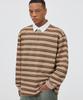 TRILLION Striped Rugby Oversized Pique Polo Shirt [Beige]
