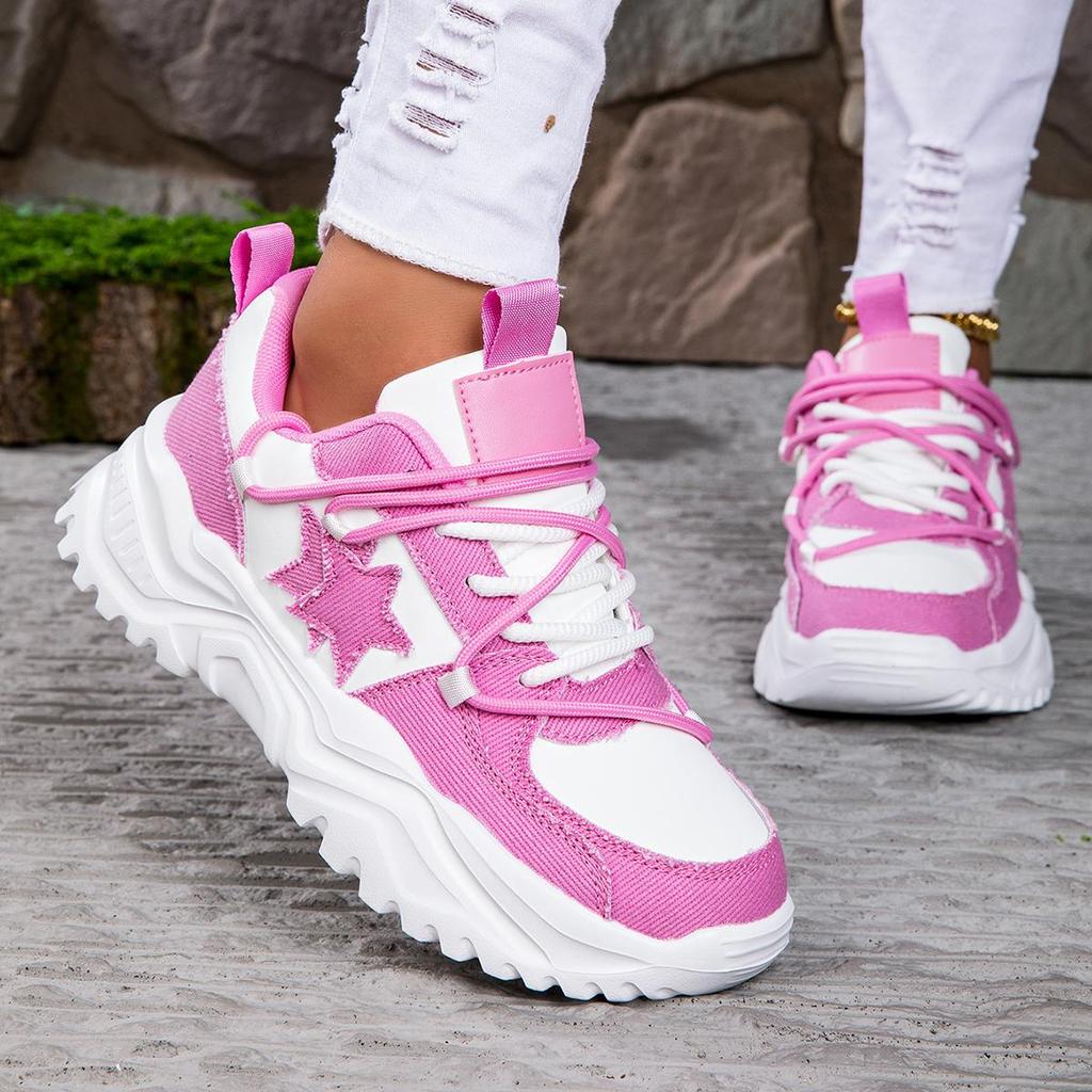 MCTIN Couples Chunky Sneakers Casual Lace Up Platform Shoes for Women Star Decor Men Sports Shoes