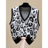Dámská pletená vesta s výstřihem do V se vzorem leopardí srsti Jarní a podzimní vesta Korejský pulovr Svetrová vesta