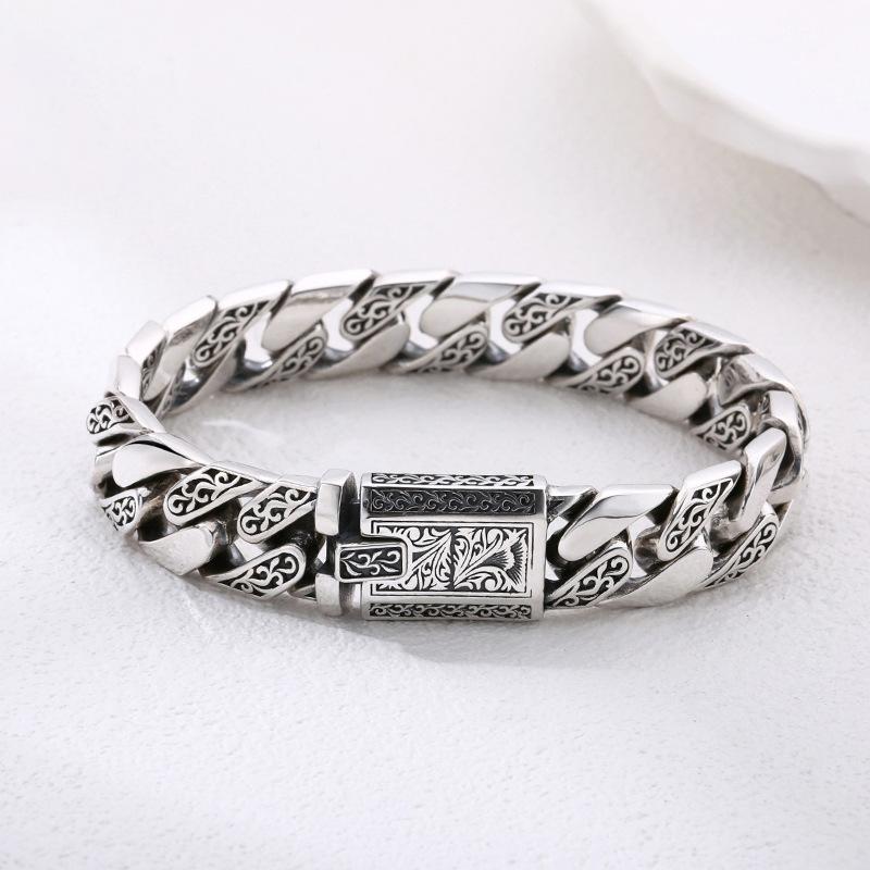 Vintage Tang Grass Cuban Chain Bracelet for Men – China Chic Retro Jewelry Trendy Hip Hop Unisex Fashion Accessory 18cm