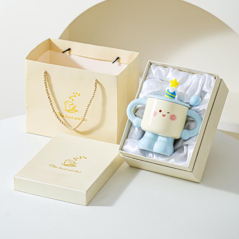 Creative Ceramic Cup with Lid Spoon Mug Small Cute Cup for Girls and Boys Gift Birthday Gift Milk Cup