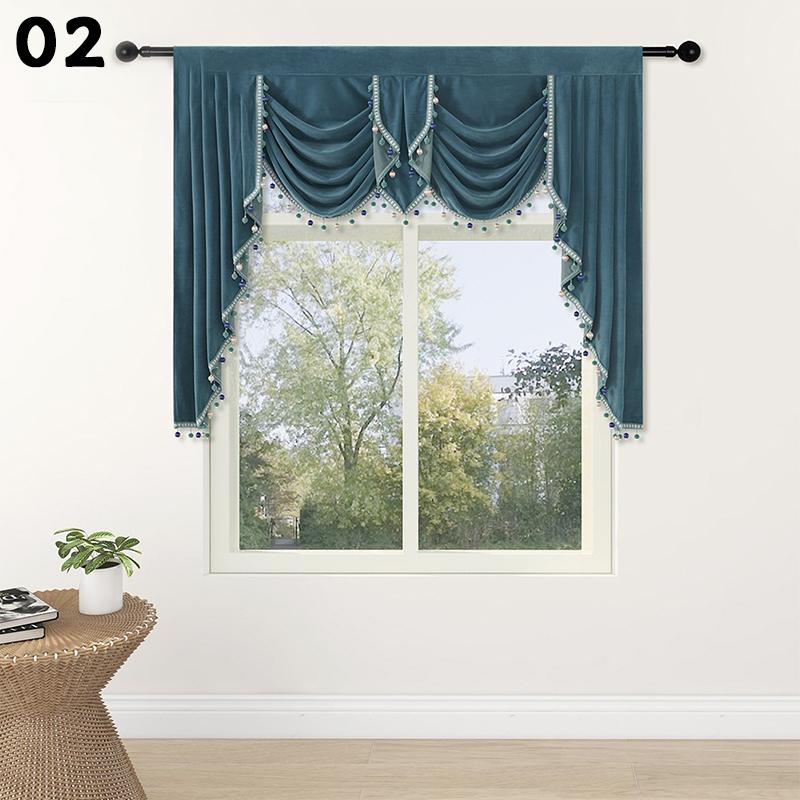 European Style Tassel Valance Velvet Short Curtain Double Wave Curtain Head Pelmet Living Room Bedroom Hotel Windows Swag
