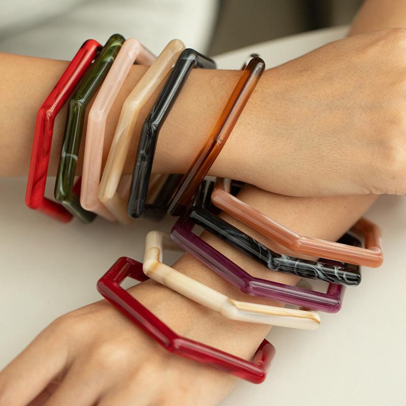 Color Smudged Hexagonal Acrylic Bracelet Retro Simple And Versatile Bracelet Style Jewelry