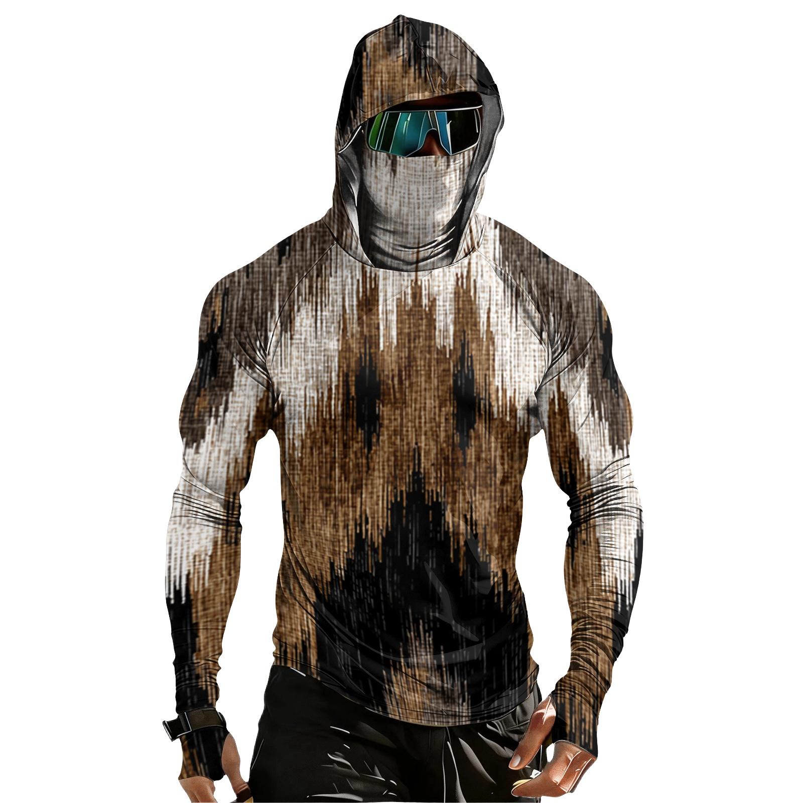 Men s Casual Drop-Shoulder Hooded Long-Sleeve Shirt XXXL коричневый
