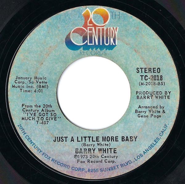 

7inch Record BARRY WHITE - I m Gonna Love You Just A Little Mo TC2018 20th Century Re 1973 US Soul/Funk Used