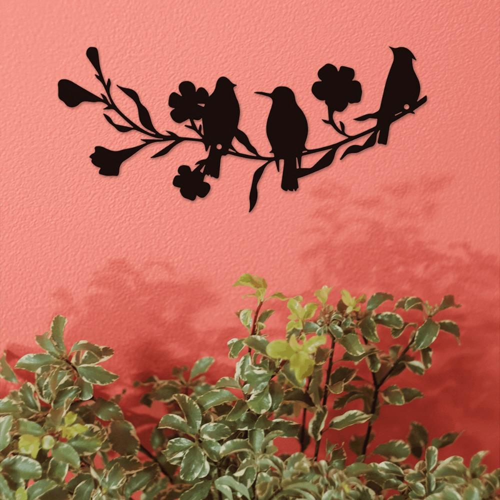 1 Piece Leaf Flower Metal Bird Wall Art Sculpture, Wrought Iron Decor for Living Room, Bedroom, Study, Outdoor Patio Wall