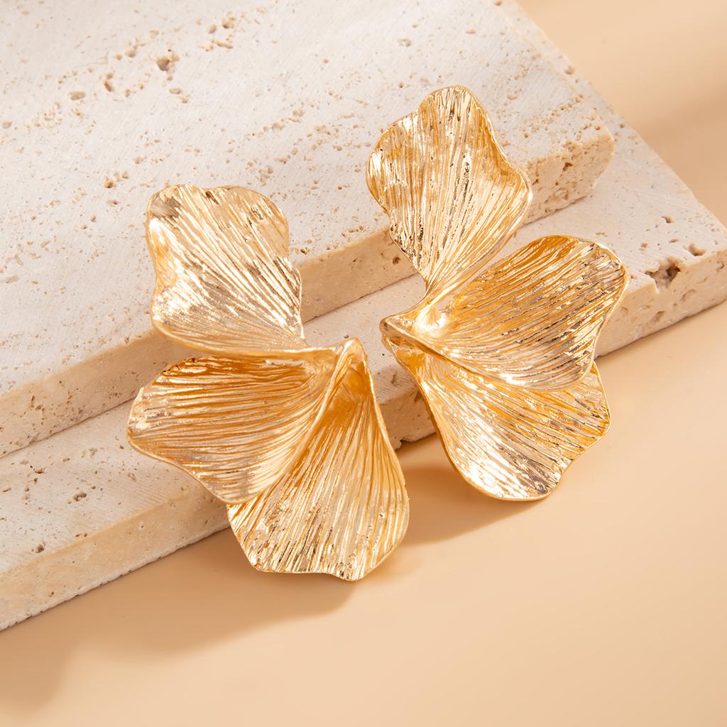 SHIXIN Elegant Irregular Half Flower Stud Earrings for Women Design Sense Gold Color Petal Piercing Earrings Female Jewelry Gift