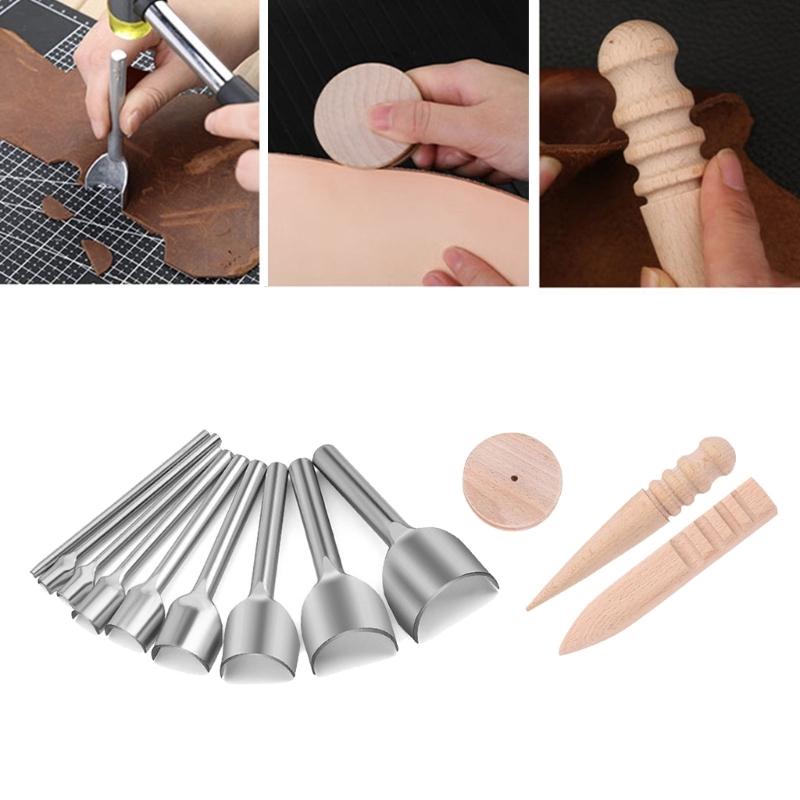 12Pcs Half-Round Cutter Punching Tool Leather Edging Burnisher Leather Edging Slicker Tool for Leather Belt Wallet Bag