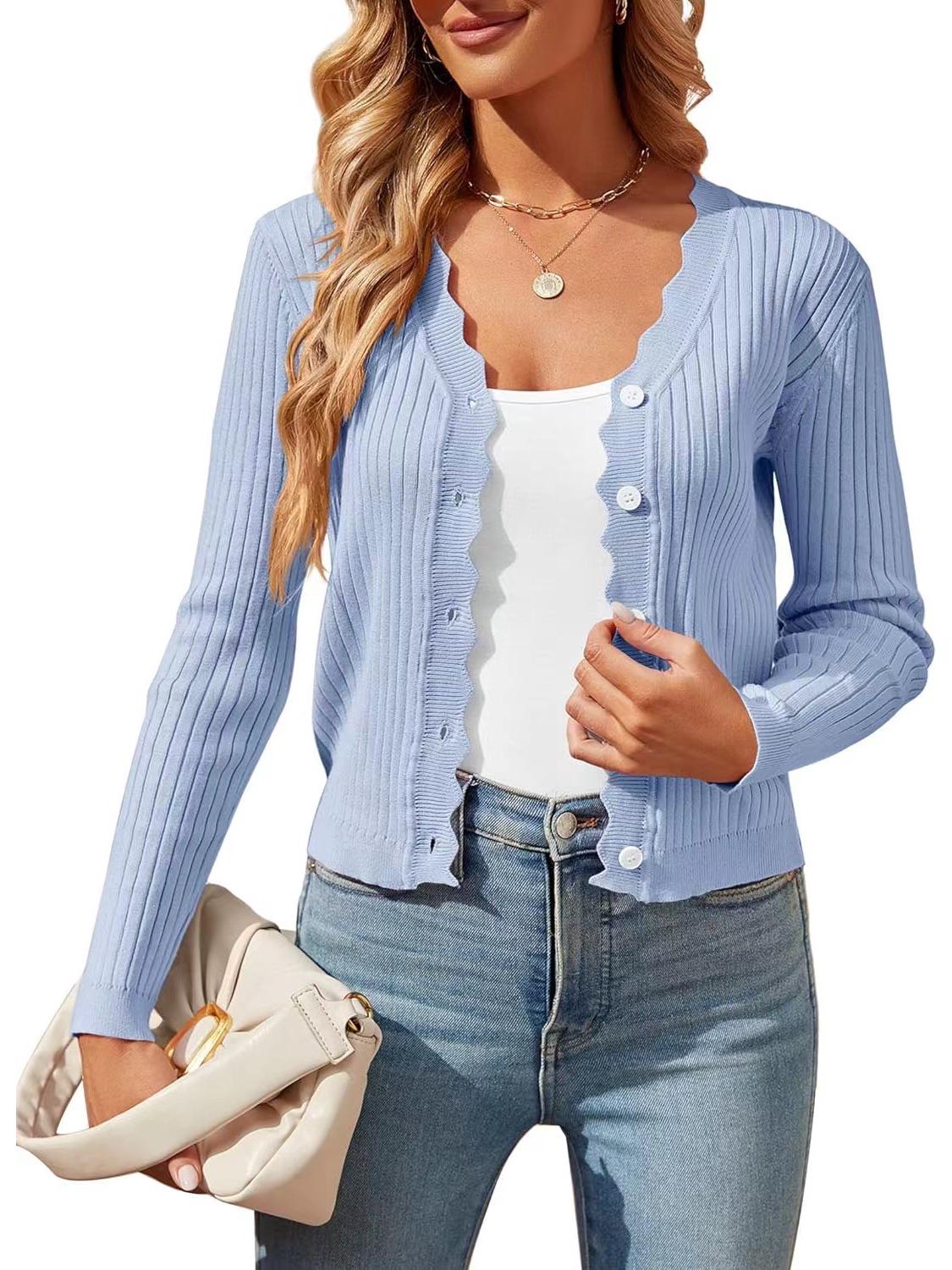 

Кардиган свитер с V-образным вырезом и длинными рукавами с грибной отделкой - Ранняя осень, корейский стиль, шикарный короткий женский вязаный дизайн. L