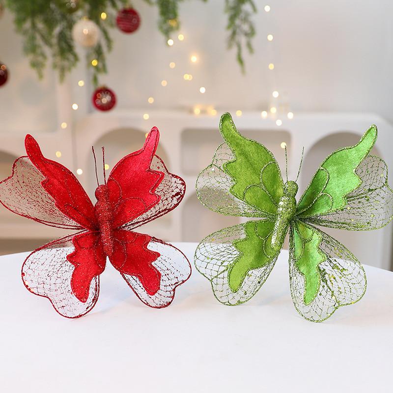 Christmas Butterfly Ornament Fabric Glitter Sequin Deco For Holiday Decor