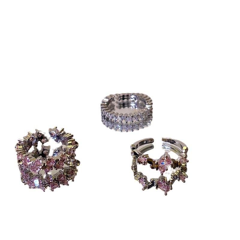 Light Luxury Pink Zirconia Butterfly Ring Niche Female Sweet Cool Wind Personality Flow Cool Handsome Hundred Senior Sense Index Finger Ring