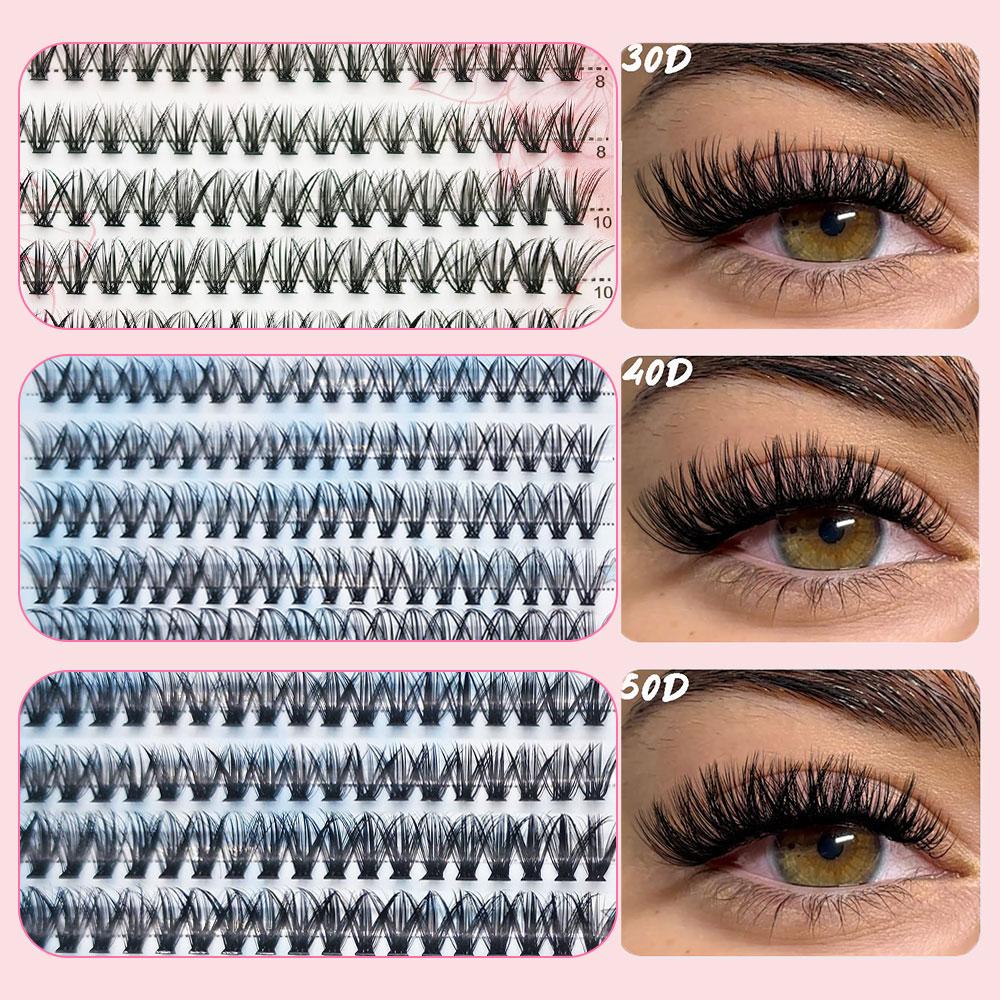 HOLLYLASH 240/640 Clusters 30D-100D False Eyelashes Natural&Thick & Fluffy 8-16mm Mix Length DIY At Home Cluster Eyelash Makeup