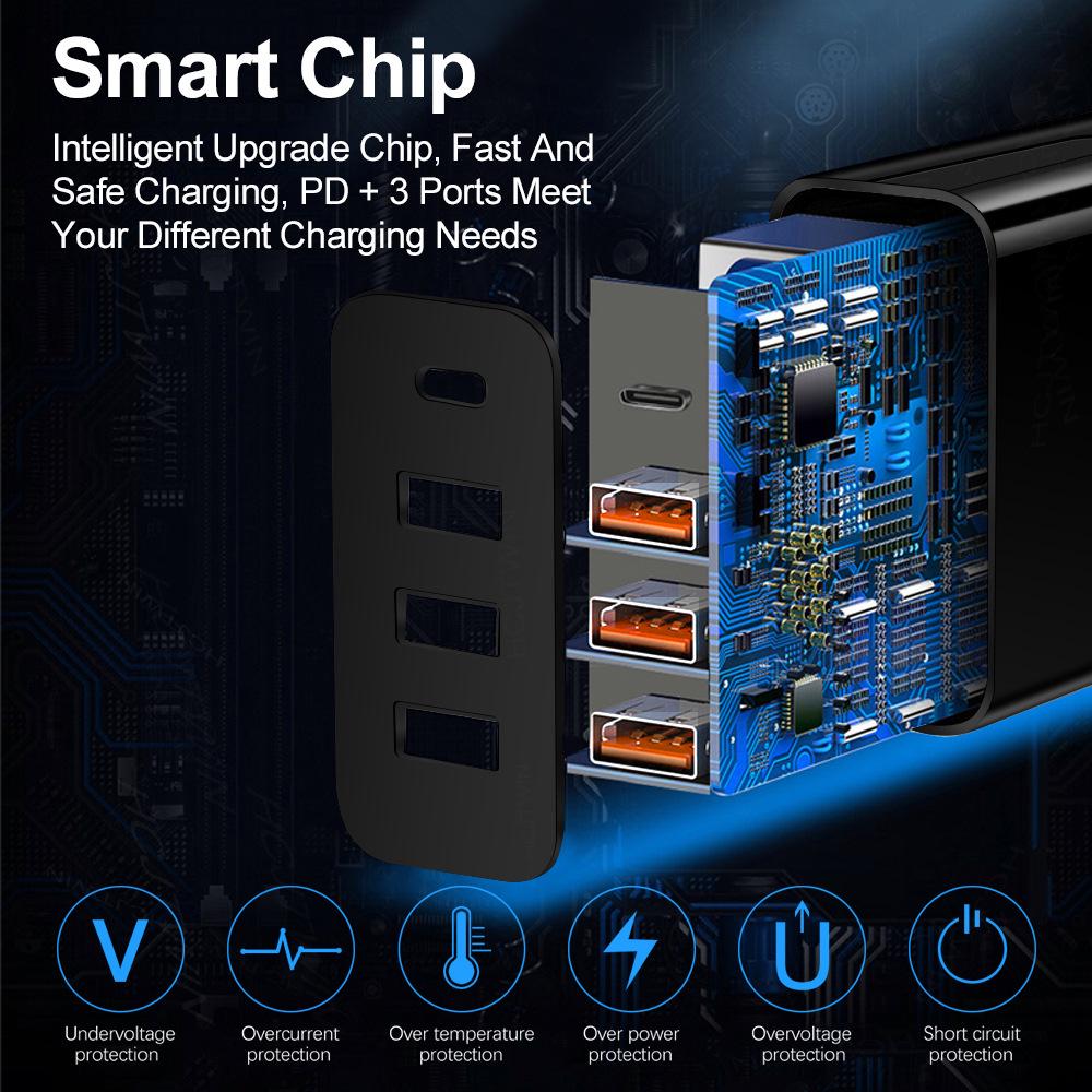 New Multi-USB Port 3USB+PD Type-C Mobile Charger for Travel