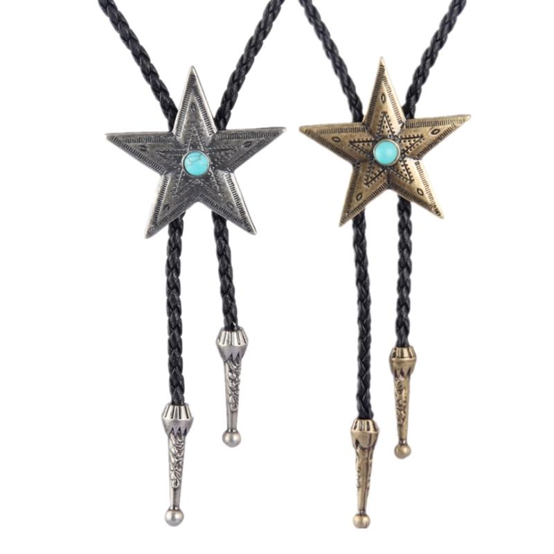 Vintage Star Choker Necklace Black Leather Cord Chain Necklace Waist Chain Fashion Jewelry Holiday Gifts for Men Women