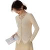 Women's V-Neck Thin Knit Top with Slit Hem