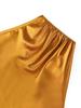 Brown Asymmetrical Neck Off Shoulder Slim Fit Stain Dress with 3D Flower Ruffles Elegant Women Party Dresses