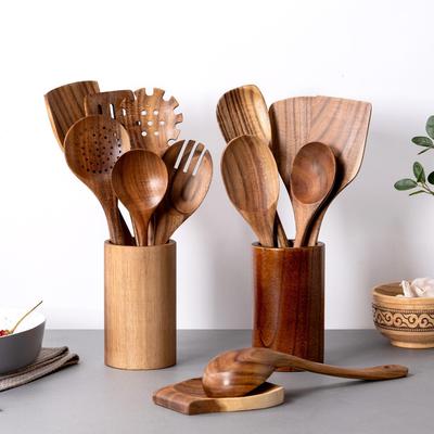 Wooden Kitchen Tool Set: Non-stick Slotted Spoon & Long Handle Cooking Spoon