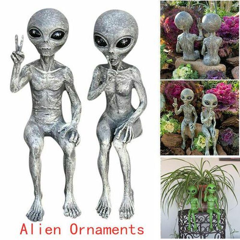 Outer Space Alien Ornaments Garden Resin Statue Figurine Home Decoration Gift