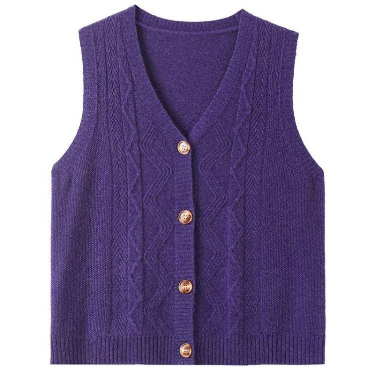 Women's Vest Autumn and Winter New V-neck Cardigan Sleeveless Solid Color Sweater Vest Loose Knitted Vest Mother's