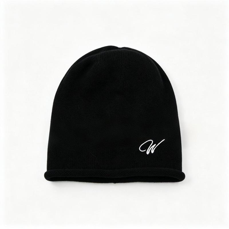 Curled knitted hat casual cold hat women's autumn and winter outdoor warm wool hat simple embroidery ear protection hat tide