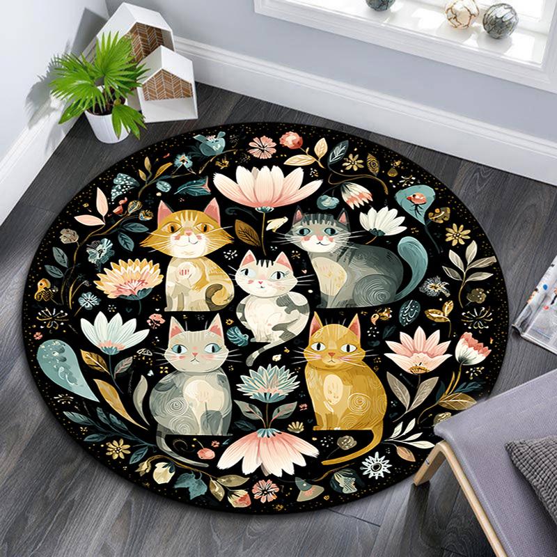 

Круглый ковер с кошкой, Ковер для гостиной, спальни, дивана, игровой комнаты, Нескользящий коврик для пола 80cmx80cm
