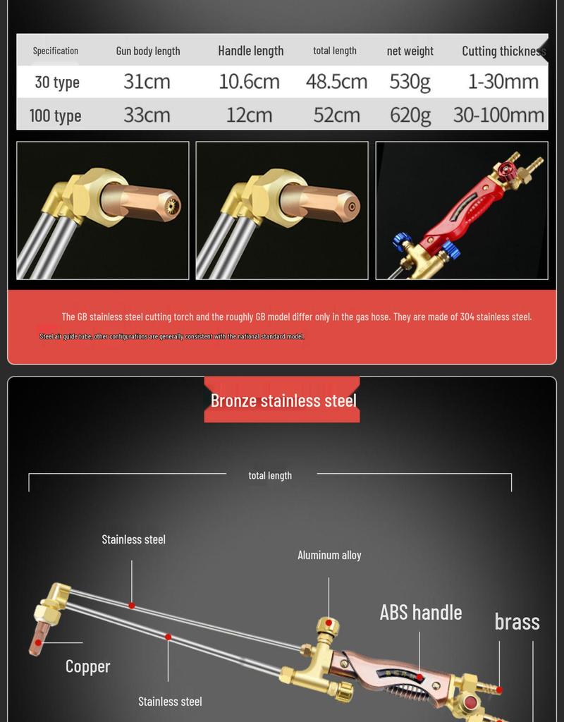G01 Series All-Copper Stainless Steel Oxygen-Acetylene & Propane/LPG Cutting Torch