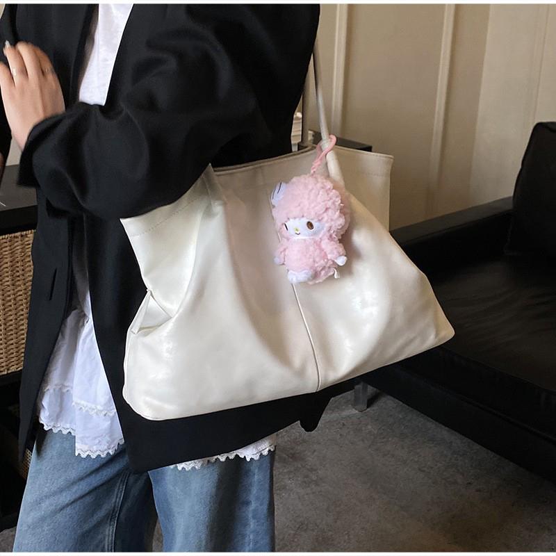 Soft Leather Tote Bag Large Capacity Solid Color Casual Shoulder Bag Minimalist Design For Work Women Lightweight Commut Handbag