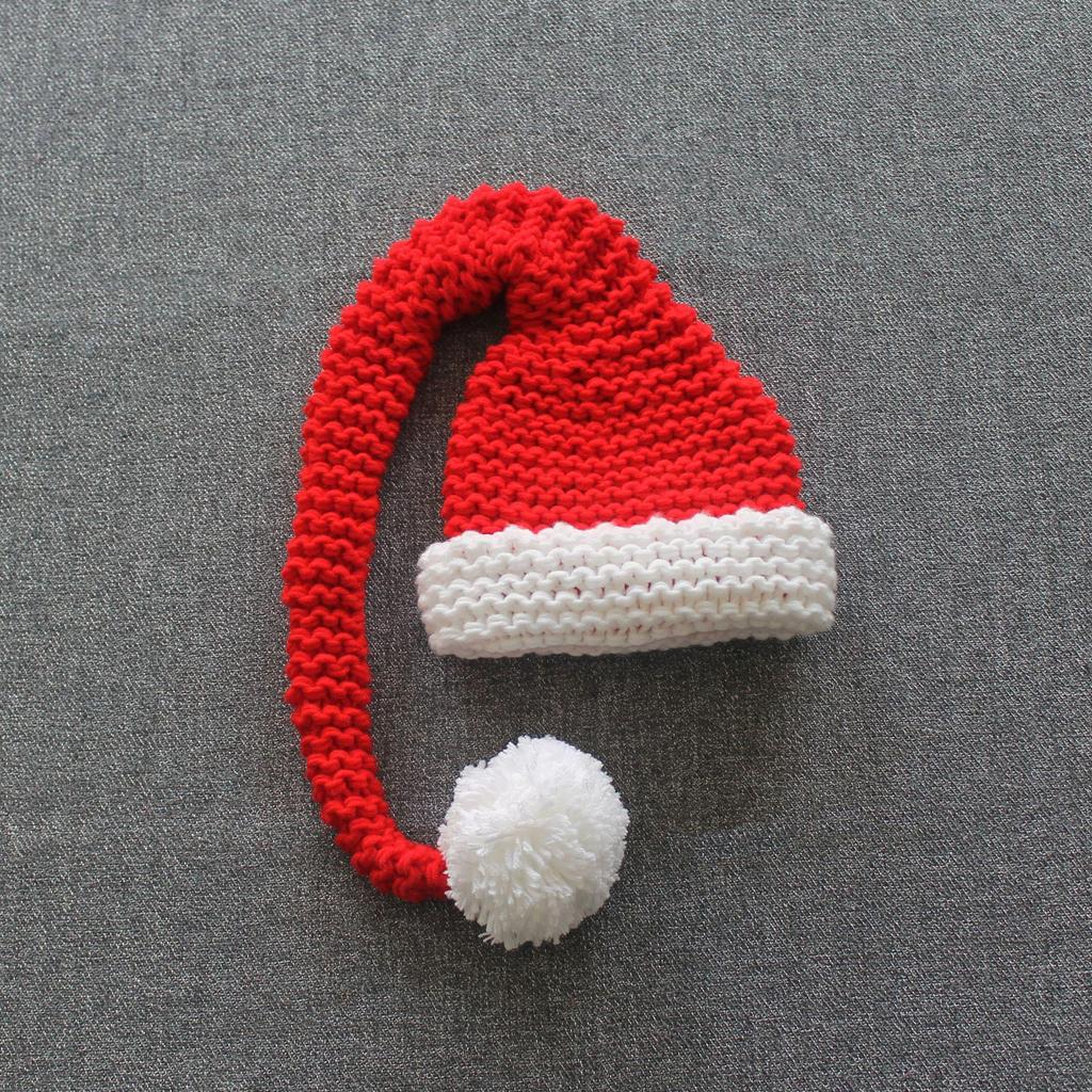 Infant Christmas Knit Photography Hat - Red Long-Tail Styling for Newborn and Children's Photos