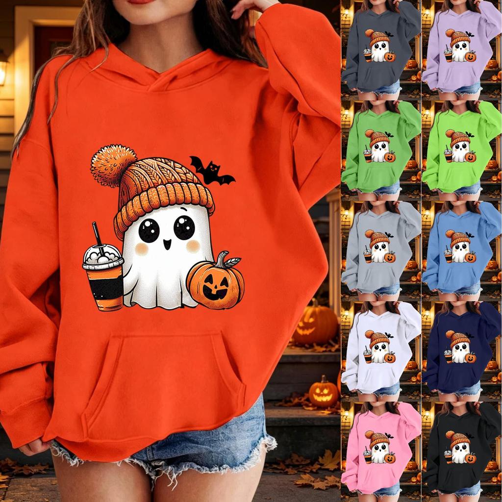 Kids Halloween Printed Hoodie, Loose Fit Casual Pullover for Boys Girls