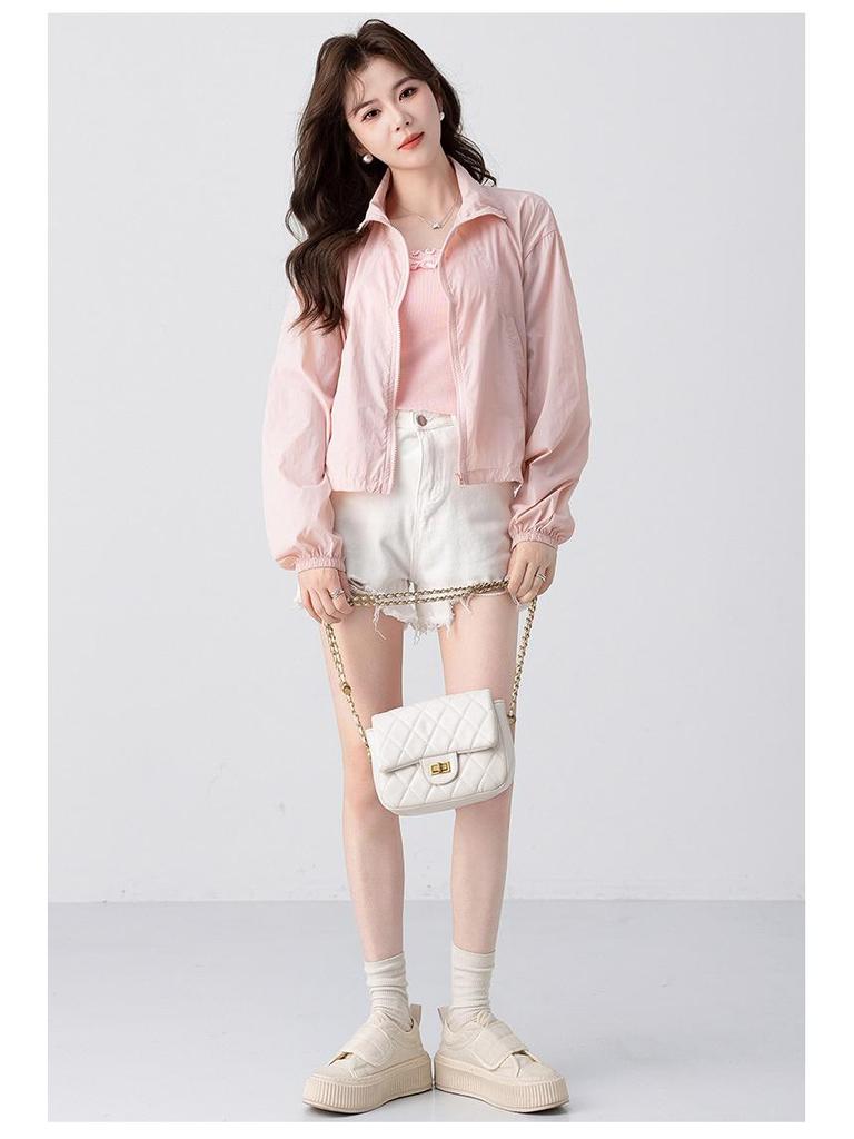 Damska letnia bluzka chroniąca przed słońcem w stylu koreańskim ze stójką i ściągaczem u dołu