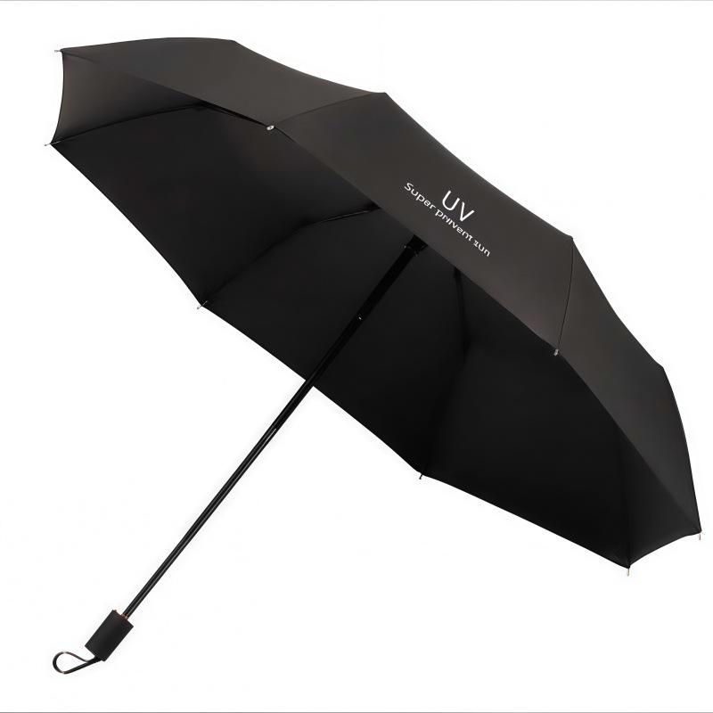 Fully Automatic Dual-Use Folding Umbrella with Logo - Sun & UV Protection, Black Glue Sunshade for Sunny/Rainy Days.