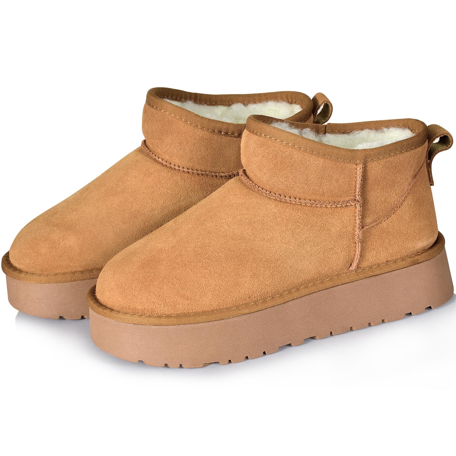 

Rilobi Mouton Boots, Platform Short Snow Shoes (Camel / 25.0 cm / Unisex)