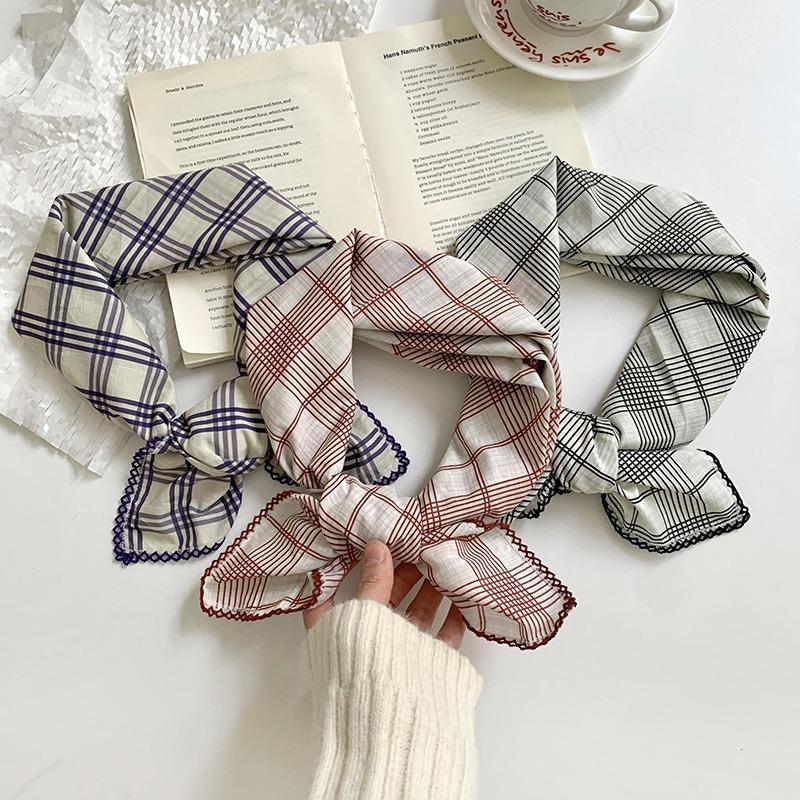 Silk scarf square scarf high-end decorative fashion scarf retro plaid headscarf summer women's pastoral silk scarf