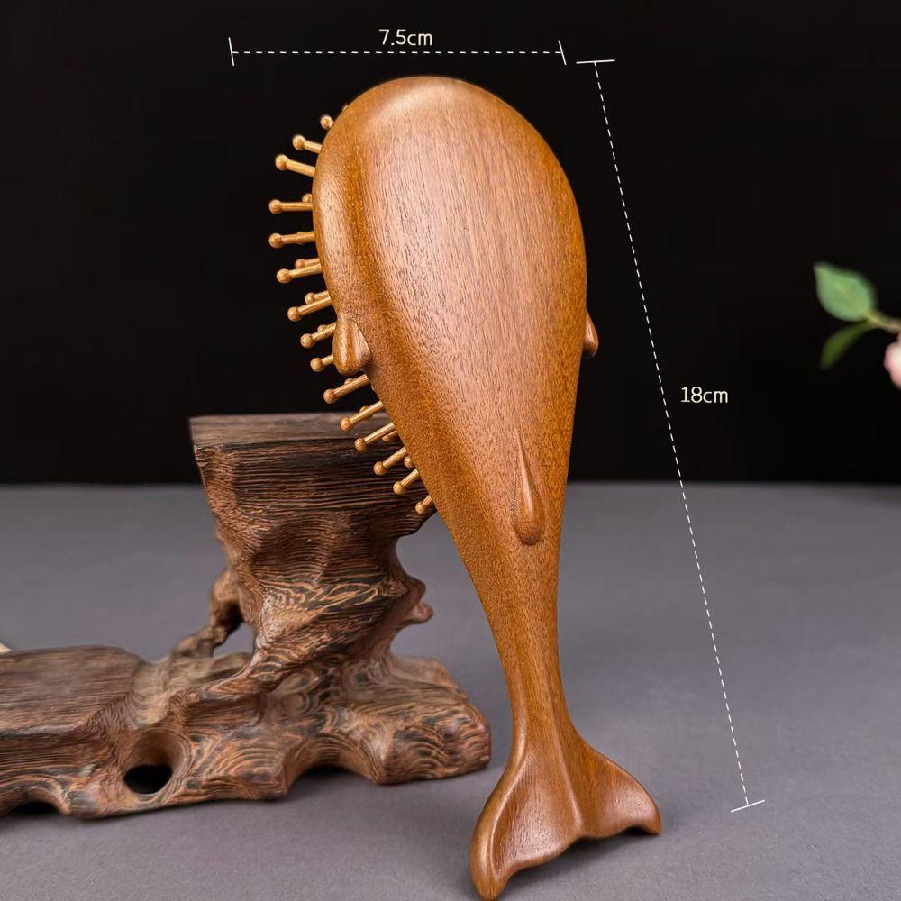 High Quality Anti Static Sandalwood Hair Comb Whale Style Brown Massage Brush Meridian Massage Wooden Styling Comb Gift