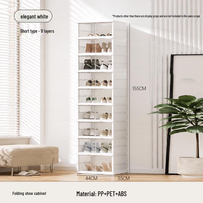 Foldable No-Assembly Shoe Cabinet: Magnetic, Transparent, Dustproof, Large Capacity, Thickened Design for Home Use.