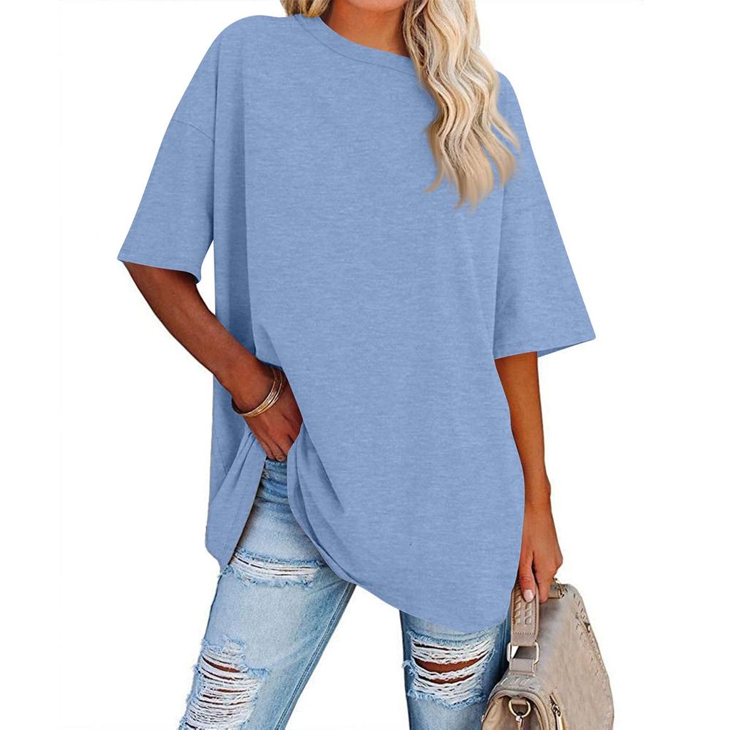Womens' Fashionable And Casual Solid-color Basic Round-neck Short-sleeved Top
