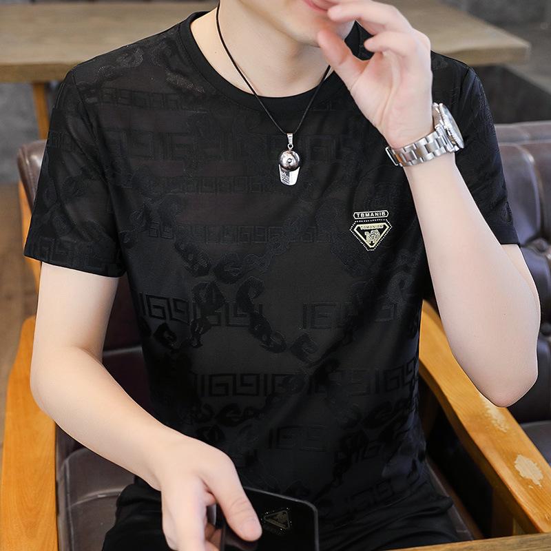 Jacquard Short-sleeved Men's T-shirt Summer Ice Silk Ice-sensing Quick-drying Half-sleeved Men's Casual Top