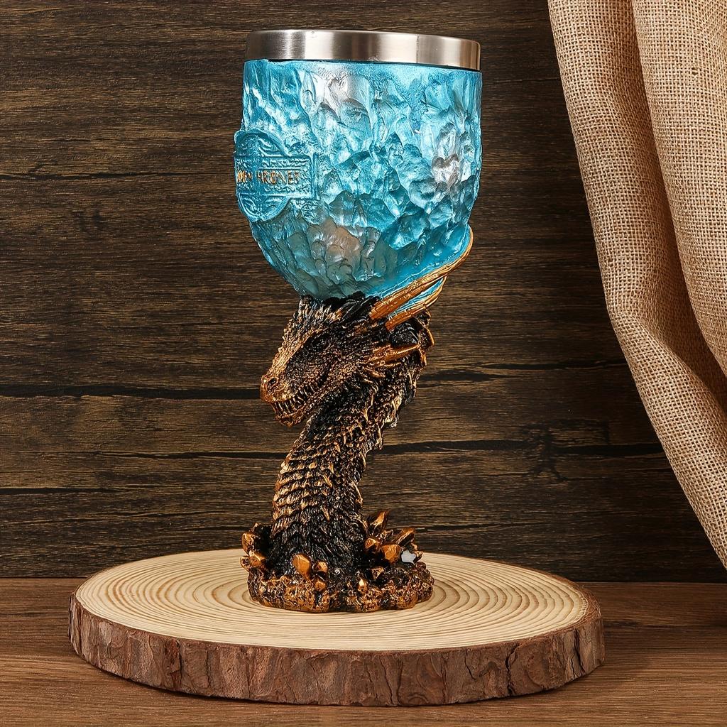 Creative Blue Ice Dragon Golden Dragon Whiskey Glass Vintage German Embossed Goblet Red Wine Glass