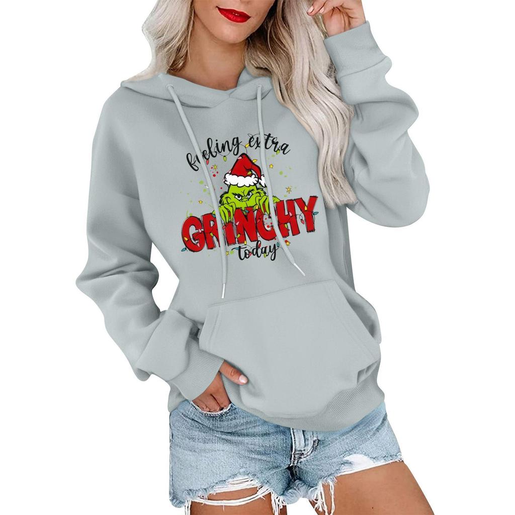 Women's Casual Comfortable Neck Hooded Long Sleeve Christmas Print Warm Sweatshirt