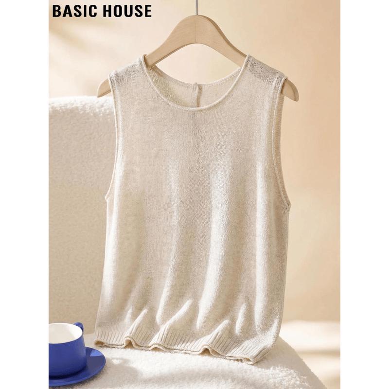 Basic House Women s Round Neck Tencel Linen Knit Camisole Tank Top F