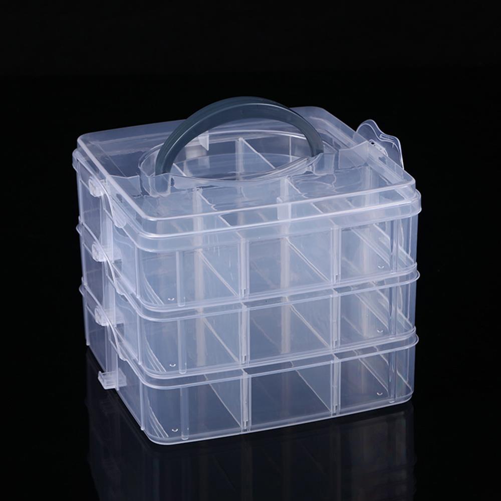 Portable Transparent Storage Box 3 Tier Jewelry Toy Display Box Adjustable Stackable Compartment Slot Plastic Organizer Box