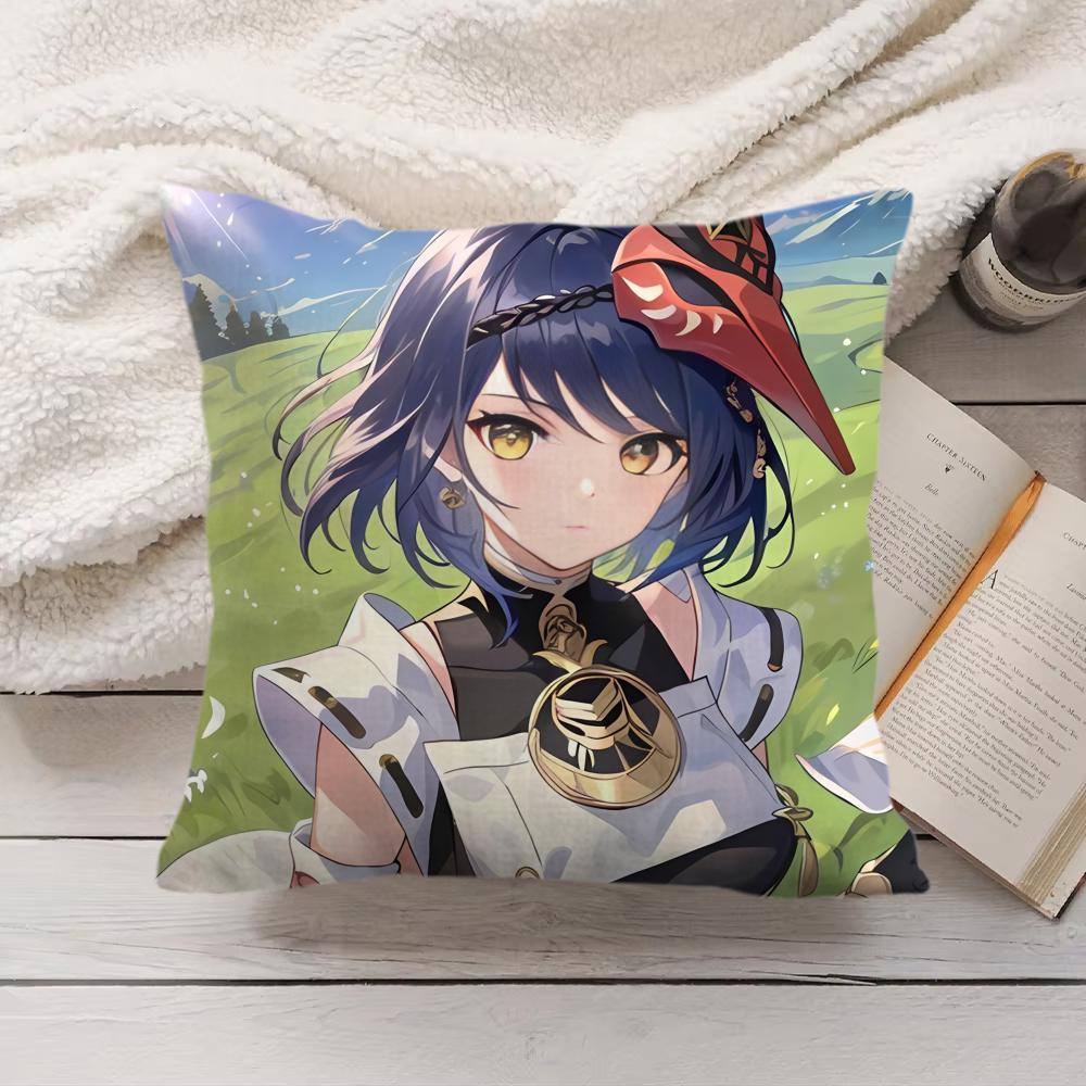 Kujo Sara Genshin Impact Cushion Cover Silky Short Plush Invisible Zipper Dustproof Sofa Pillow Case For Home Decor