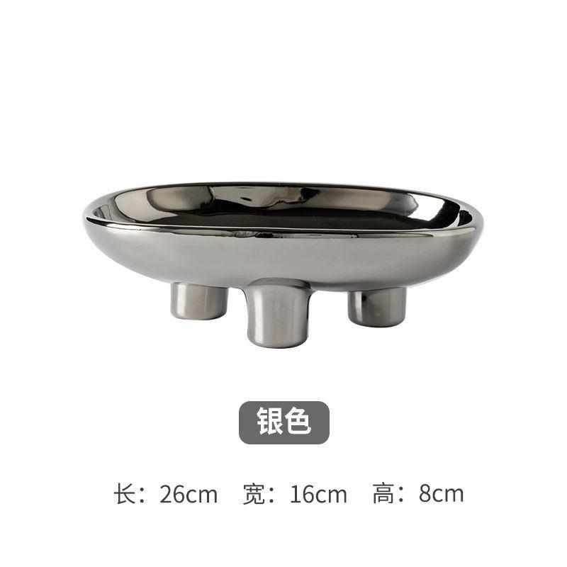 

Three Legged Fruit Plate Silver Plating Ceramic Dessert Plate High Footed Cake Tray Snack Bowl Dim Sum Dish Refreshments Tray серебряный