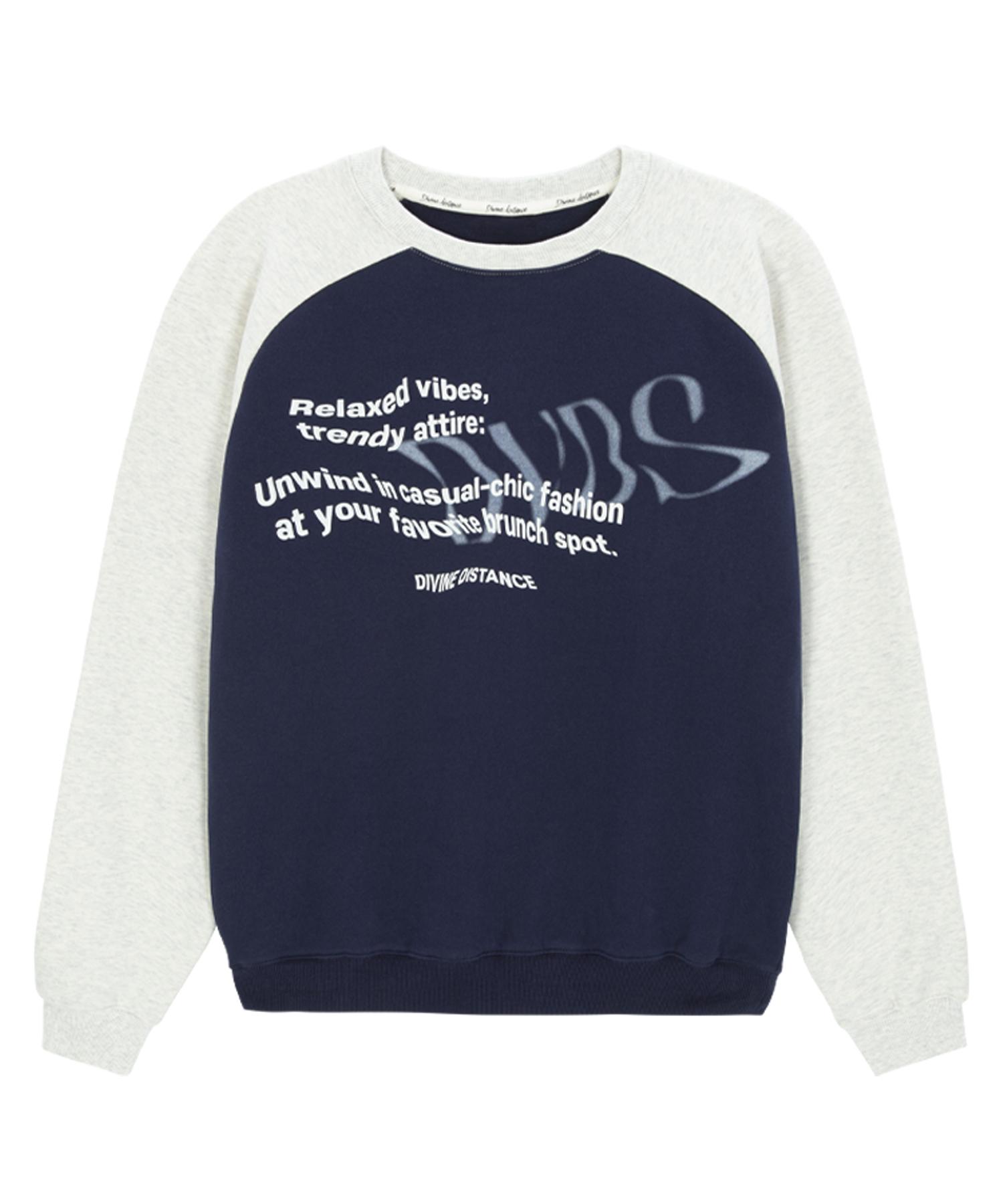 Divine Distance Print Raglan Sweatshirt [Navy] L