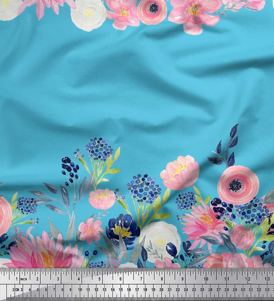 

Тканина Soimoi Green Poly Crepe Ranunculus & Chrysanthemum Квіткові принти на метр 42 дюйма 42 Inch Wide - Poly Crepe синій
