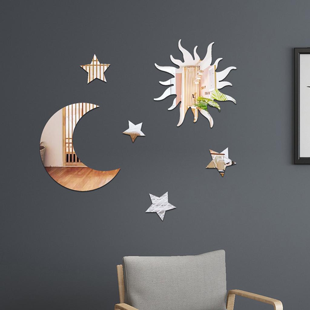 Removable Mirror Moon and Star Wall Decal DIY Art Decors Wall Sticker Murals for Bedroom Room Ceiling Bathroom Decors