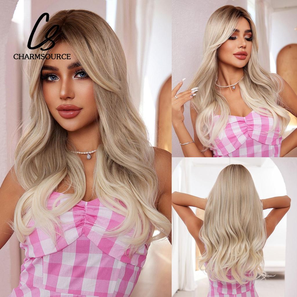 ALAN EATON Dlouhá Vlnitá Paruka Světle Blond s Dlouhou Ofinou Syntetické Paruky pro Ženy Cosplay Párty Nošení Žáruvzdorná